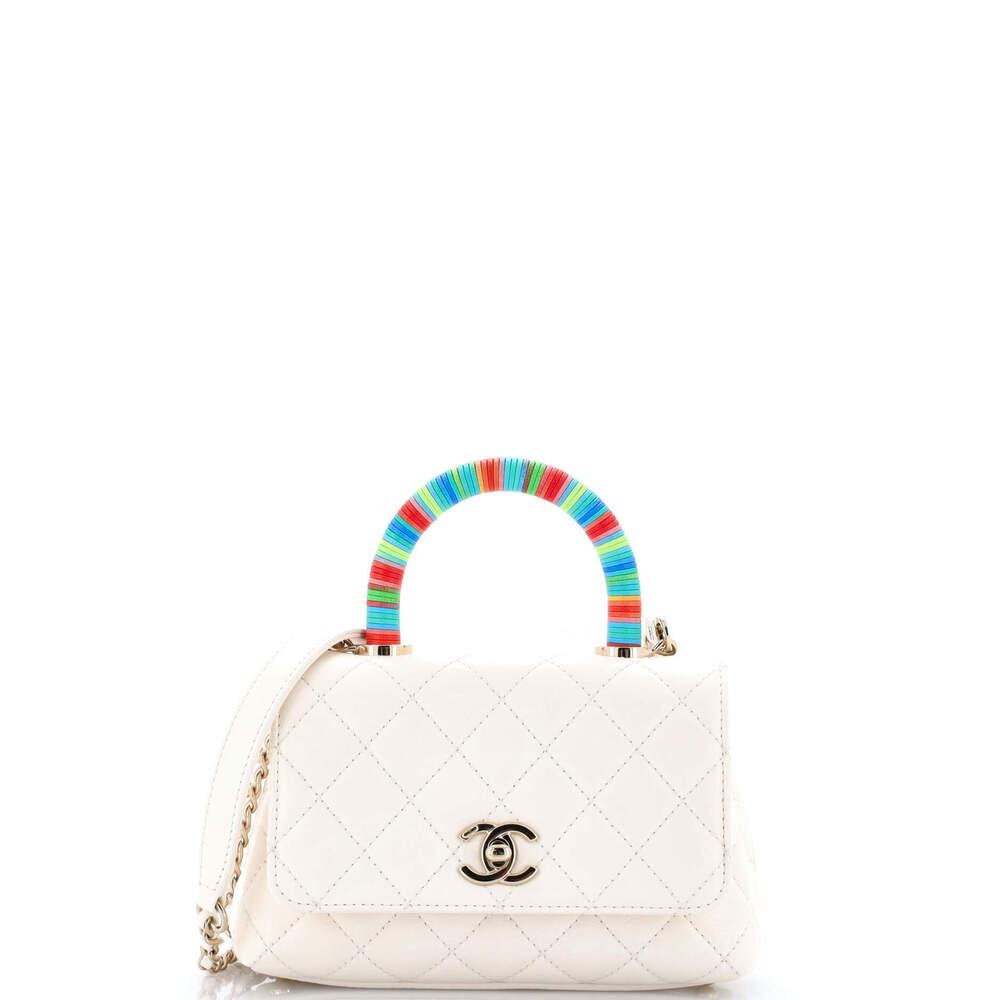 Chanel Extra Mini Coco Top Handle Bag Quilted Goatskin with Multicolor Handle
